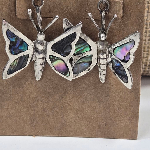Sterling Silver Butterfly Clip-On Earrings Screwback Abalone Shell Inlay Dainty - Picture 7 of 7
